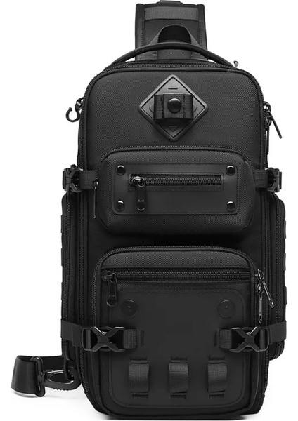 Tcherchı Göğüs Çantası Açık Taktik Bir Omuz Crossbody Çanta Adam Için Yüksek Kapasiteli Su Geçirmez Spor Çantası OZ-9585 Siyah (Yurt Dışından)
