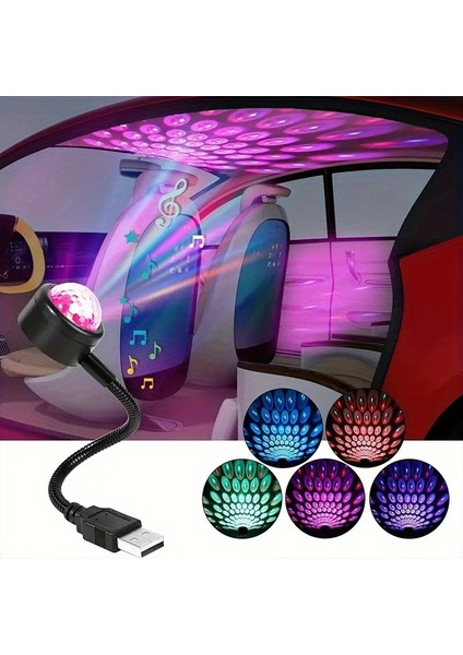 Araba Atmosfer Lambası USB Tavan Lambası Gece Lambası LED Renkli Lamba Ses Kontrolü Müzik Araba Dekorasyon (Yurt Dışından)