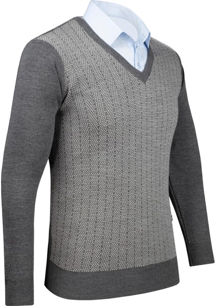 Erkek V Yaka Triko Kazak Desenli Kol ve Bel Lastikli Çelik Örgü Klasik Kalıp - 5007D fiyatları