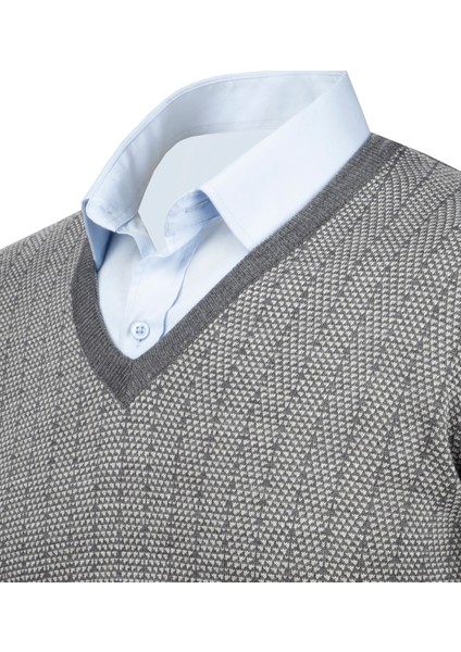 Erkek V Yaka Triko Kazak Desenli Kol ve Bel Lastikli Çelik Örgü Klasik Kalıp - 5007D modelleri