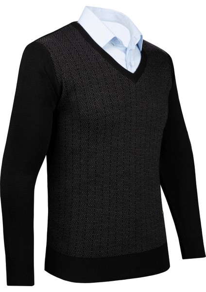 Erkek V Yaka Triko Kazak Desenli Kol ve Bel Lastikli Çelik Örgü Klasik Kalıp - 5007D fiyatları