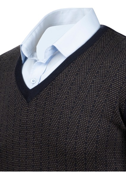 Erkek V Yaka Triko Kazak Desenli Kol ve Bel Lastikli Çelik Örgü Klasik Kalıp - 5007D modelleri