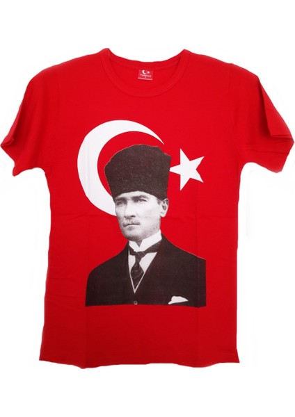 Çocuk Kalpaklı Ay Yıldızlı Atatürk Tişörtü Pamuklu Unisex Model 8-9 Yaş