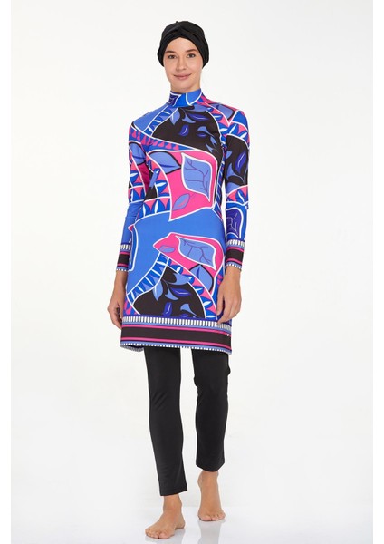 4504 Siyah Yaprak Desenli Tam Kapalı Tesettür Mayo fiyatları