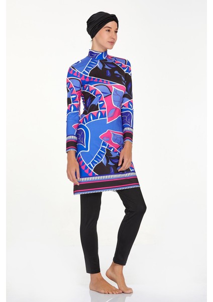 4504 Siyah Yaprak Desenli Tam Kapalı Tesettür Mayo modelleri