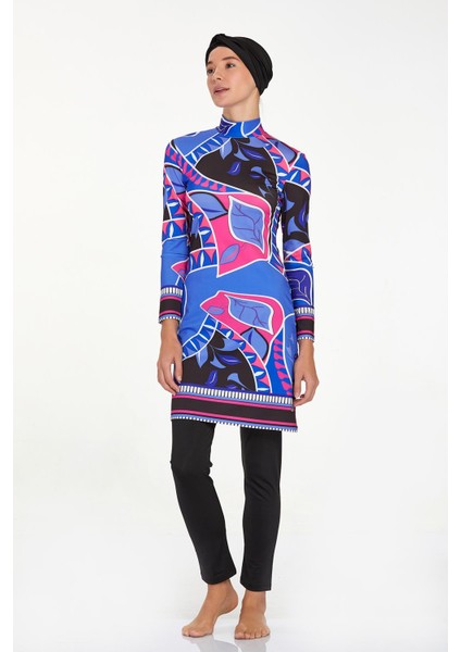 4504 Siyah Yaprak Desenli Tam Kapalı Tesettür Mayo fırsatları