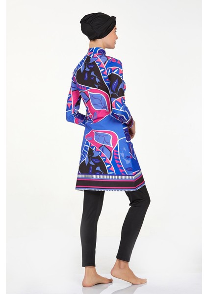 4504 Siyah Yaprak Desenli Tam Kapalı Tesettür Mayo indirimleri