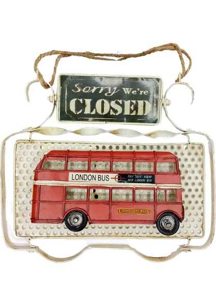 Dekoratif Metal Kapı Yazısı Londra Şehir Otobüsü Dekorlu