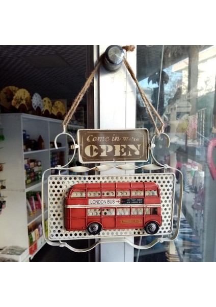 Dekoratif Metal Kapı Yazısı Londra Şehir Otobüsü Dekorlu fırsatları