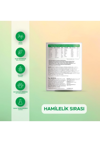 Original Folik Asit, D Vitamini, Demir, Magnezyum İçeren Hamilelik Dönemi Destek Vitamini 30 Tablet