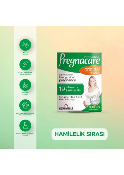 Original Folik Asit, D Vitamini, Demir, Magnezyum İçeren Hamilelik Dönemi Destek Vitamini 30 Tablet