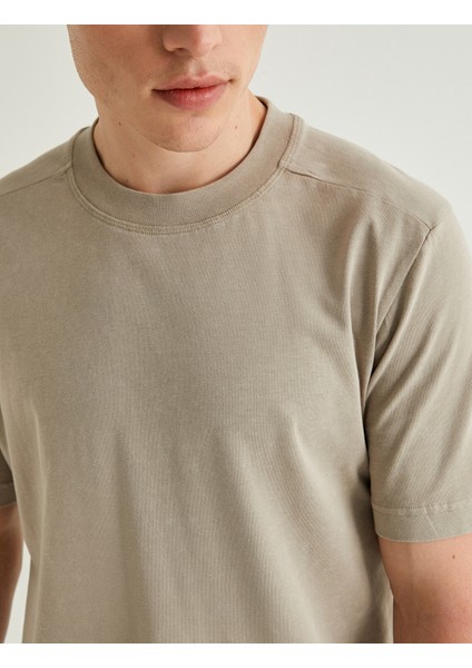 Yıkamalı Tişört Bisiklet Yaka Kısa Kollu Pamuklu indirimleri