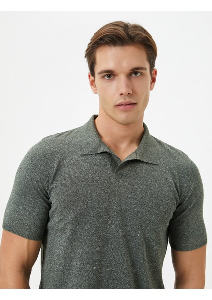 Polo Yaka Ince Triko Tişört Slim Fit Kısa Kollu Kırçıllı