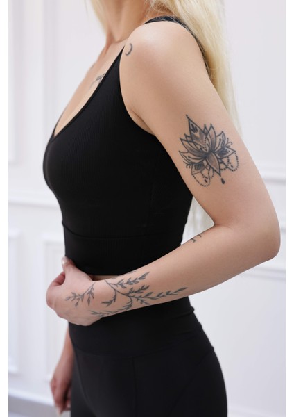 V Yaka Fitilli Crop Büstiyer Siyah modelleri