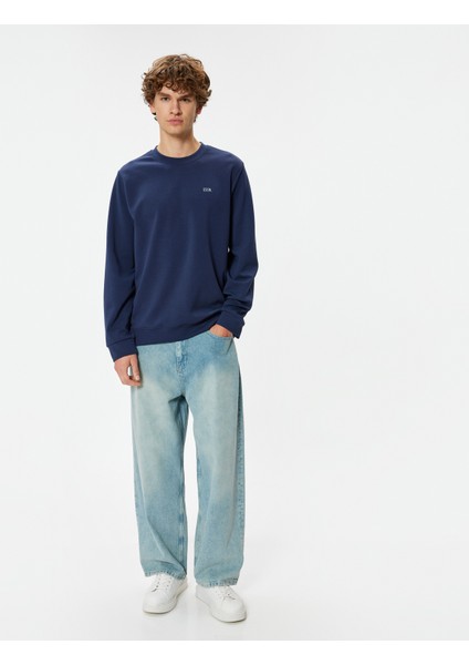 Bisiklet Yaka Sweatshirt Minimal Baskılı Interlok Kumaş Pamuk Karışımlı fiyatları