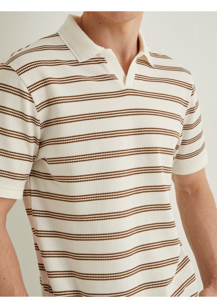 V Yaka Polo Tişört Dokulu Kısa Kollu Pamuklu indirimleri