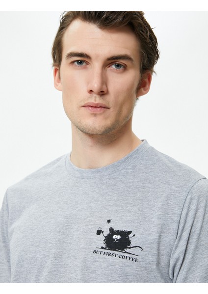 Slogan Baskılı Tişört Slim Fit Bisiklet Yaka Kısa Kollu