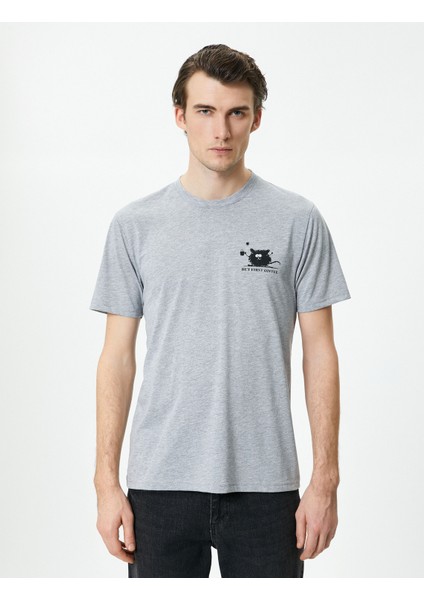 Slogan Baskılı Tişört Slim Fit Bisiklet Yaka Kısa Kollu modelleri