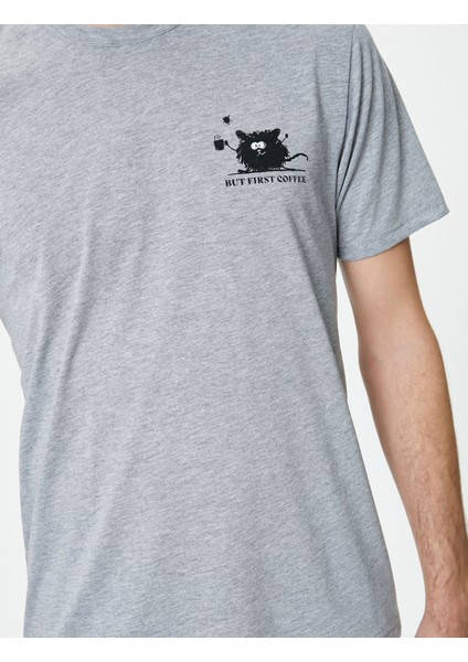 Slogan Baskılı Tişört Slim Fit Bisiklet Yaka Kısa Kollu indirimleri