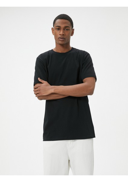 Basic Tişört Slim Fit Bisiklet Yaka Kısa Kollu Pamuklu