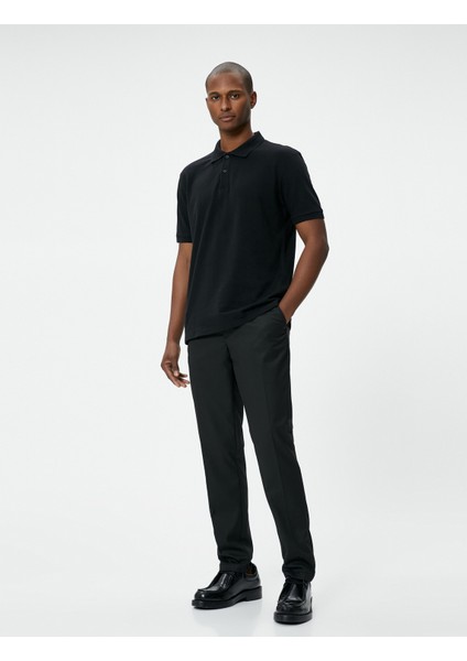 Yakalı Tişört Düğmeli Slim Fit Kısa Kollu