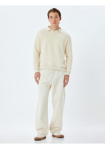Polo Yaka Sweatshirt Basic Uzun Kollu Pamuklu