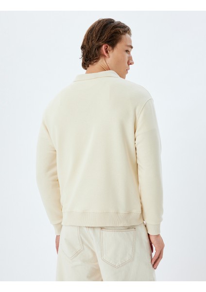 Polo Yaka Sweatshirt Basic Uzun Kollu Pamuklu fırsatları