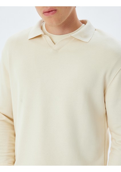 Polo Yaka Sweatshirt Basic Uzun Kollu Pamuklu indirimleri