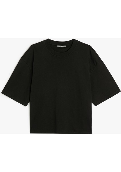 Basic Tişört Crop Fit Bisiklet Yaka Kısa Kollu Pamuklu