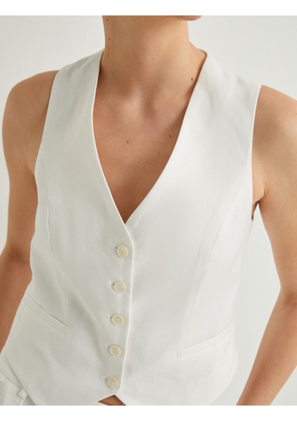 Yelek V Yaka Düğmeli Mini Cep Detaylı indirimleri