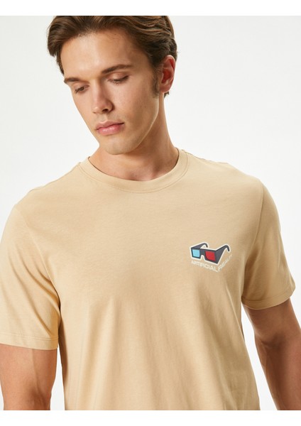 Baskılı Tişört Kısa Kollu Bisiklet Yaka Pamuklu