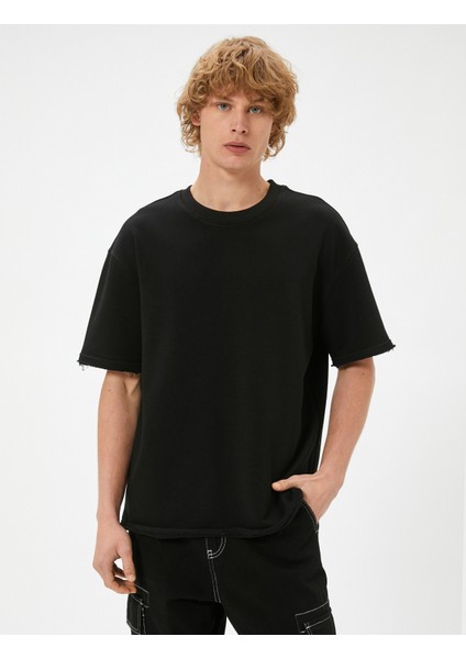 Oversize Basic Tişört Bisiklet Yaka Kısa Kollu Pamuklu