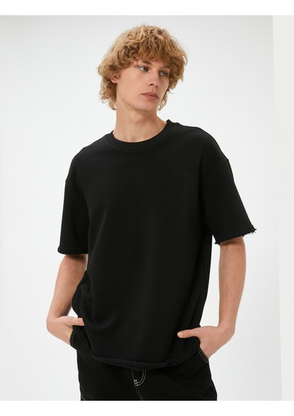 Oversize Basic Tişört Bisiklet Yaka Kısa Kollu Pamuklu