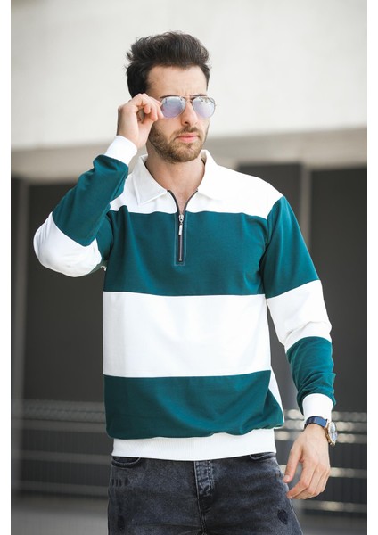Yaounde Çift Renkli Yarım Fermuarlı Yakalı Erkek Sweatshirt