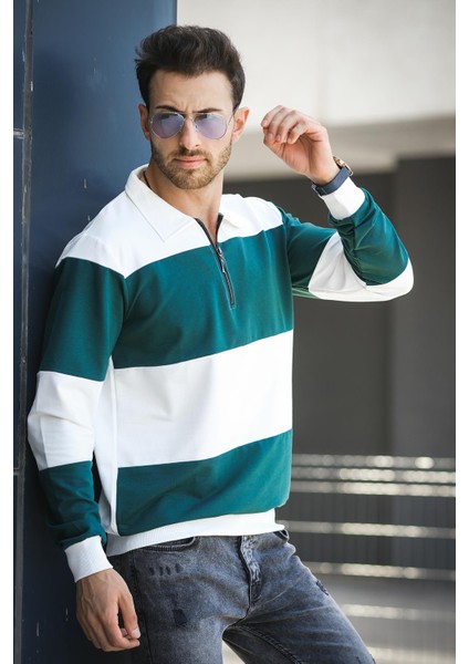 Yaounde Çift Renkli Yarım Fermuarlı Yakalı Erkek Sweatshirt