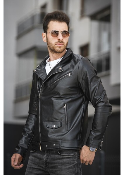 Castries Yandan Fermuarlı Kemerli Slim Fit Erkek Deri Ceket fiyatları