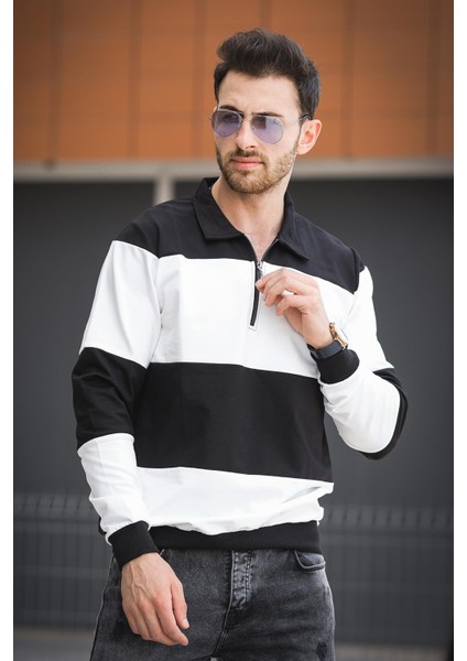 Yaounde Çift Renkli Yarım Fermuarlı Yakalı Erkek Sweatshirt