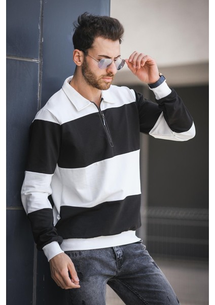 Yaounde Çift Renkli Yarım Fermuarlı Yakalı Erkek Sweatshirt