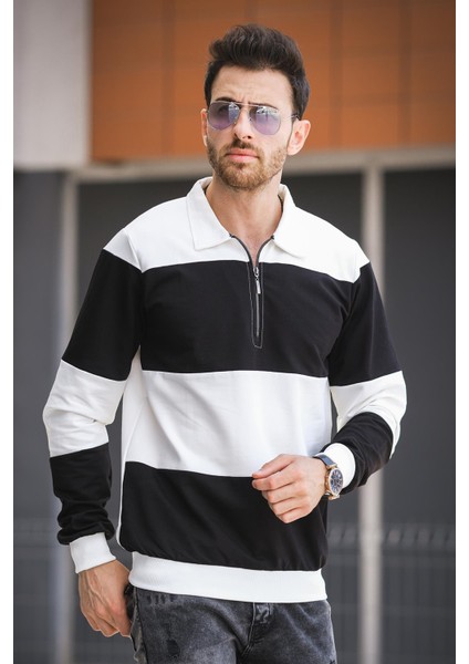Yaounde Çift Renkli Yarım Fermuarlı Yakalı Erkek Sweatshirt