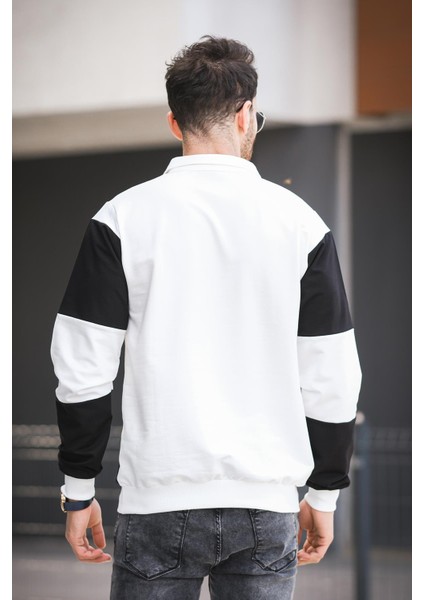 Yaounde Çift Renkli Yarım Fermuarlı Yakalı Erkek Sweatshirt