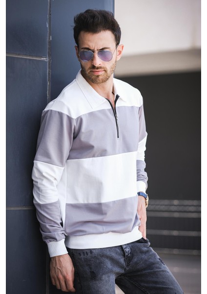 Yaounde Çift Renkli Yarım Fermuarlı Yakalı Erkek Sweatshirt