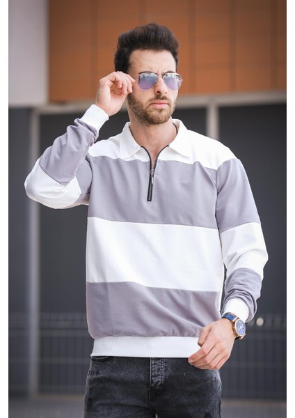 Yaounde Çift Renkli Yarım Fermuarlı Yakalı Erkek Sweatshirt