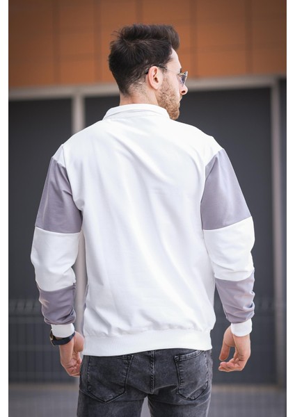 Yaounde Çift Renkli Yarım Fermuarlı Yakalı Erkek Sweatshirt
