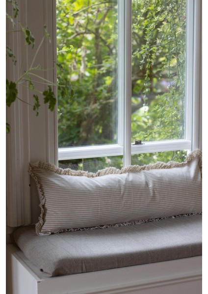Fırfırlı Vintage Naturel Bej Çizgili Iskandinav Uzun 40X100 Kırlent Yastık (Içi Dolgulu) fiyatları