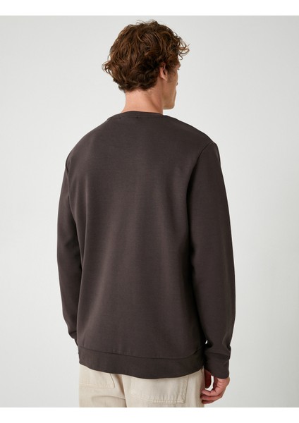 Bisiklet Yaka Sweatshirt Slogan Baskılı Uzun Kollu Pamuklu Interlok Kumaş fırsatları