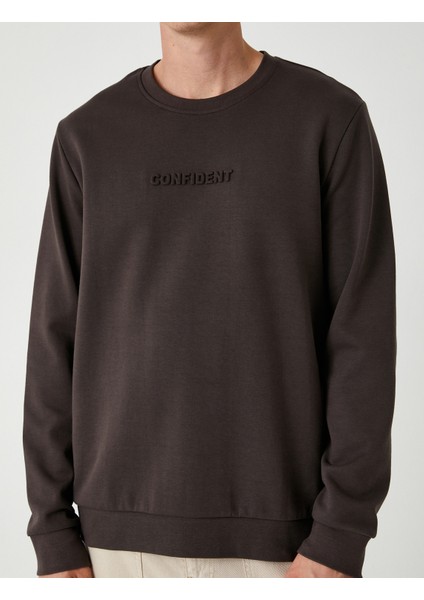 Bisiklet Yaka Sweatshirt Slogan Baskılı Uzun Kollu Pamuklu Interlok Kumaş indirimleri