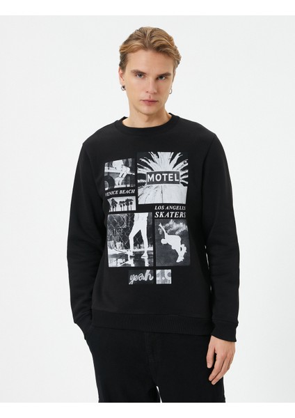 Bisiklet Yaka Sweatshirt Slogan Baskılı Uzun Kollu modelleri