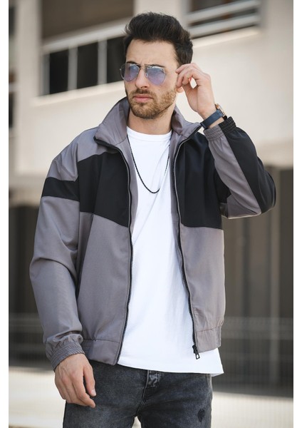 Phnom Su Itici Şerit Detaylı Erkek Dik Yaka Mevsimlik Mont Yağmurluk