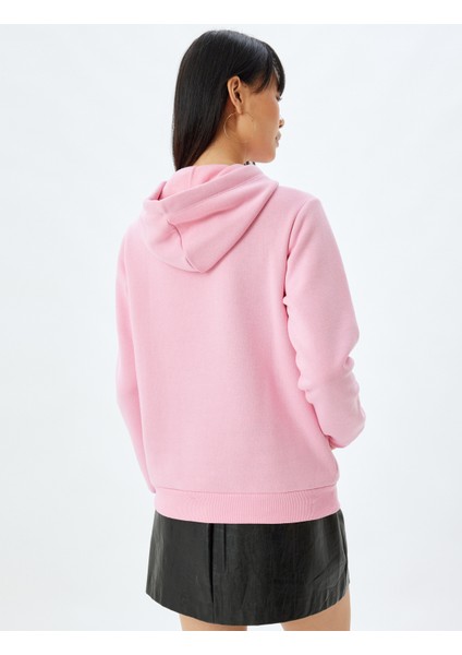 Kapüşonlu Oversize Sweatshirt Kedi Işlemeli Cep Detaylı Şardonlu