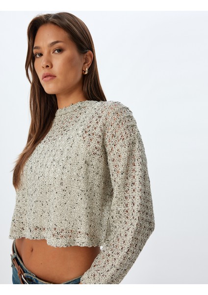 Ajurlu Crop Kazak Uzun Kollu Bisiklet Yaka